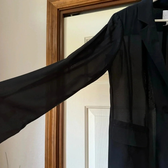 Leith Silk Sheer Long Single Button Blazer with Shoulder Pads Women’s size Small - Picture 4 of 14